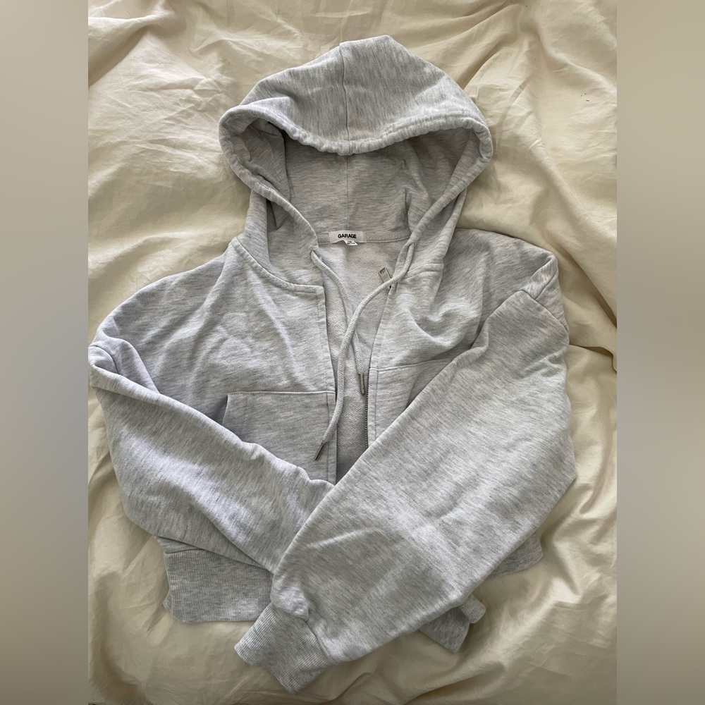 Grey Cropped Hoodie Zip Code Garage Clothing Small